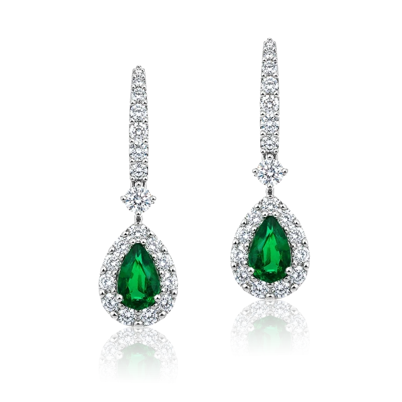 PEAR EMERALD ICON EARRINGS 0.52-0.52 CT WHITH DIAMONDS PAVE
