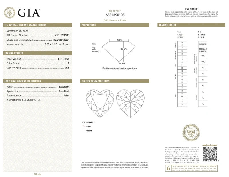 Earrings without a brand HEART DIAMOND 1.01-1.01 CT G/VS1 EARRINGS (GIA) NN1.01-1.01 G/VS1 3