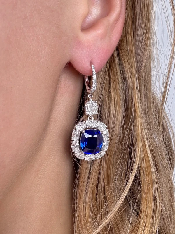 Earrings without a brand CUSHION SAPPHIRE 5.16-5.10 CT "ROYAL BLUE" EARRINGS (GRS, GIA) SAP5.16-5.10 4