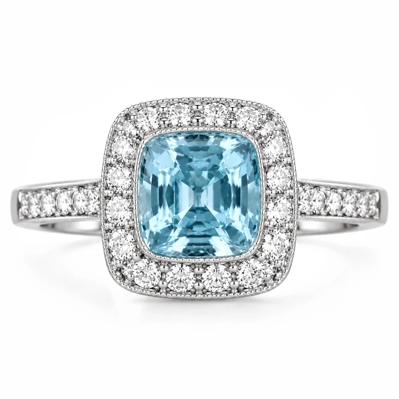 SOLESTE AQUAMARINE 2.70 CT & DIAMOND RING (SIZE 49)