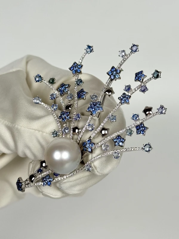 RalfDiamonds SAPPHIRES & DIAMOND, PEARL BROOCH, WHITE GOLD RD257 4