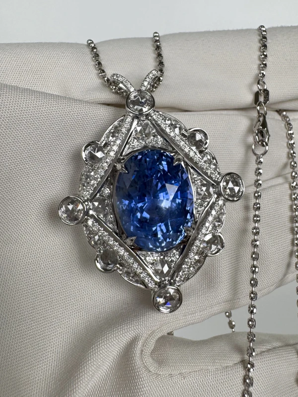 No name OVAL SAPPHIRE 26.01 CT BLUE NECKLACE (NO HEATED) SAP26.01CT 5