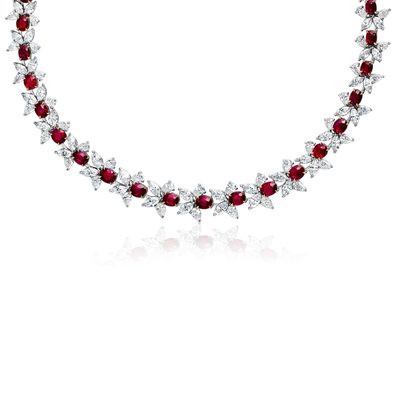 OVAL RUBY 23.85 CT & DIAMOND 22.63 CT NECKLACE