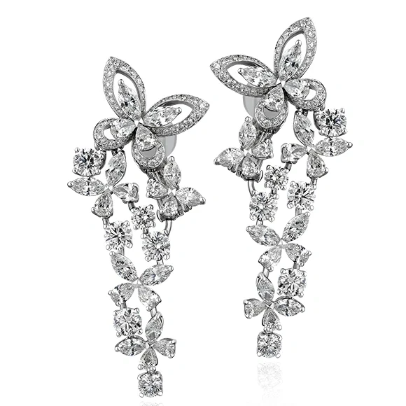 White Gold White Multi Shape Diamond Butterfly Motif Earrings