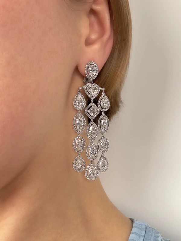David Morris Platinum White Fancy Cut Diamond Chandelier Earrings 09-31-627 2