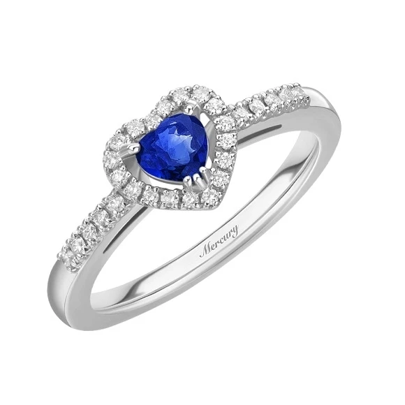 COLOR RING, HEART SHAPE SAPPHIRE AND DIAMONDS, WHITE GOLD 