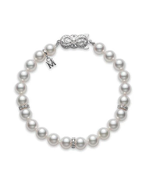 AKOYA CULTURED PEARL AND DIAMOND BRACELET – 18K WHITE GOLD CLASP