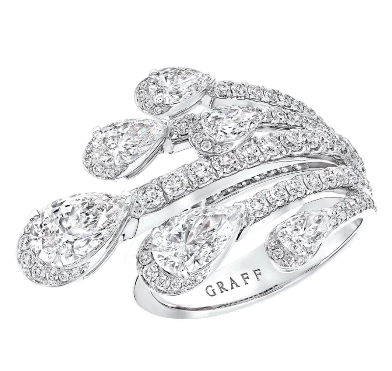 WHITE PEARSHAPE AND ROUND PAVE DIAMOND DUET RING (SIZE 51)
