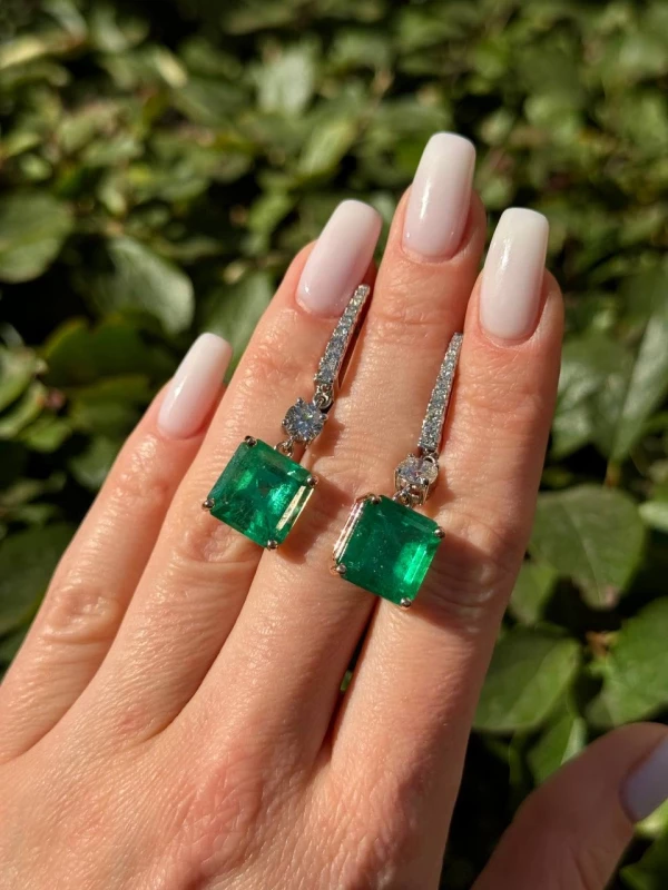 СЕРЬГИ NO NAME COLOMBIA EMERALD 9.95 - 9.77 CT & DIAMOND EARRINGS (GRS/GIA) NN9.95-9.77CT 1