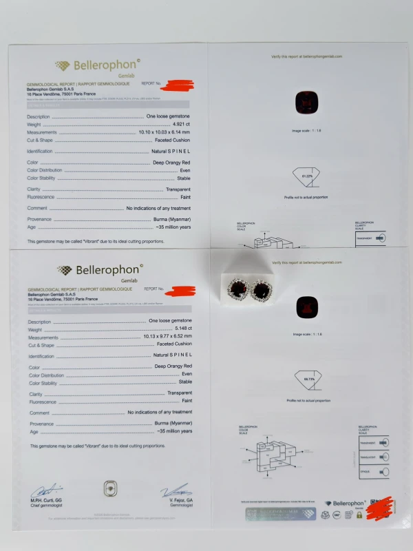 Earrings without a brand CUSHION SPINEL 5.14-4.92 CT DEEP ORANGY RED (BURMA) EARRINGS SP4.92-5.14CT 6