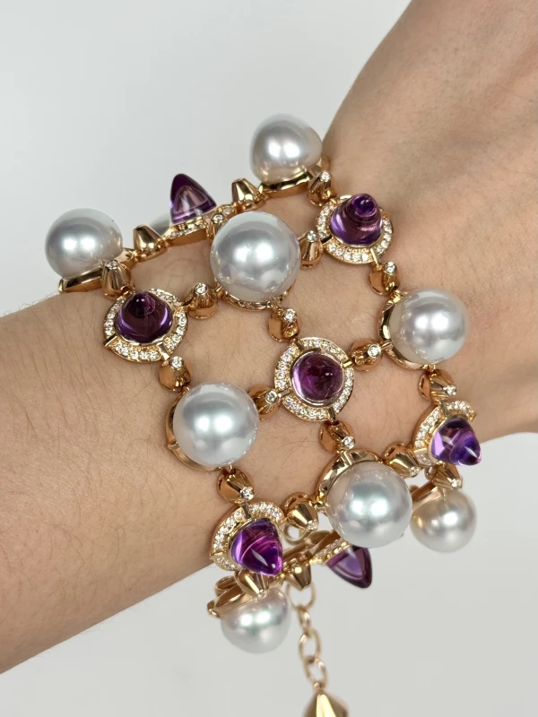 Jacob & Co БРАСЛЕТ С ЖЕМЧУГОМ, АМЕТИСТАМИ И БРИЛЛИАНТАМИ J&CO 4