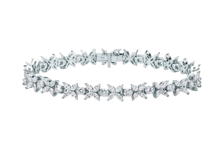 Cluster Tennis Bracelet in Platinum with Diamonds