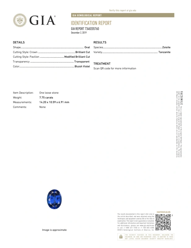 No name TANZANITE 7.75 CT "BLUISH VIOLET" RING (SIZE 53) GIA NN7.75 2