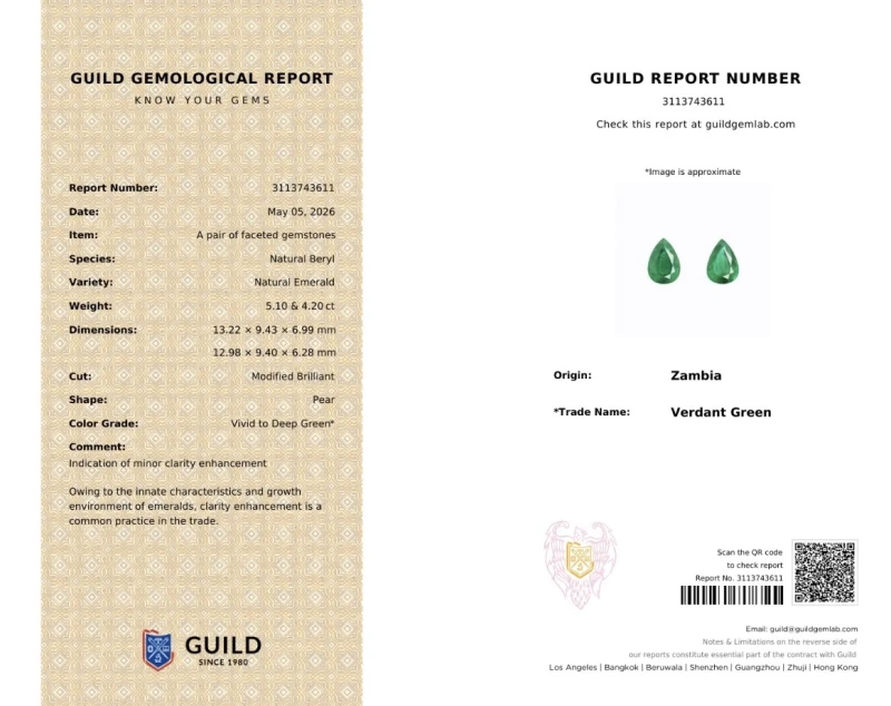 Earrings without a brand PEAR EMERALD 5.10-4.20 CT VIVID TO DEEP GREEN EARRINGS (GUILD) EM5.10-4.20CT 2