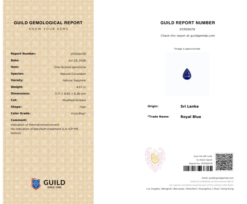 Earrings without a brand PEAR SAPPHIRE 4.6 CT "ROYAL BLUE" RING (GUILD) SAP 4.67CT 2