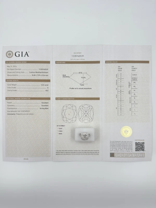 Earrings without a brand DIAMOND RING CUSHION 3.02 CT E/VS2 (GIA) 3.02 CT E/VS2 (GIA) 5