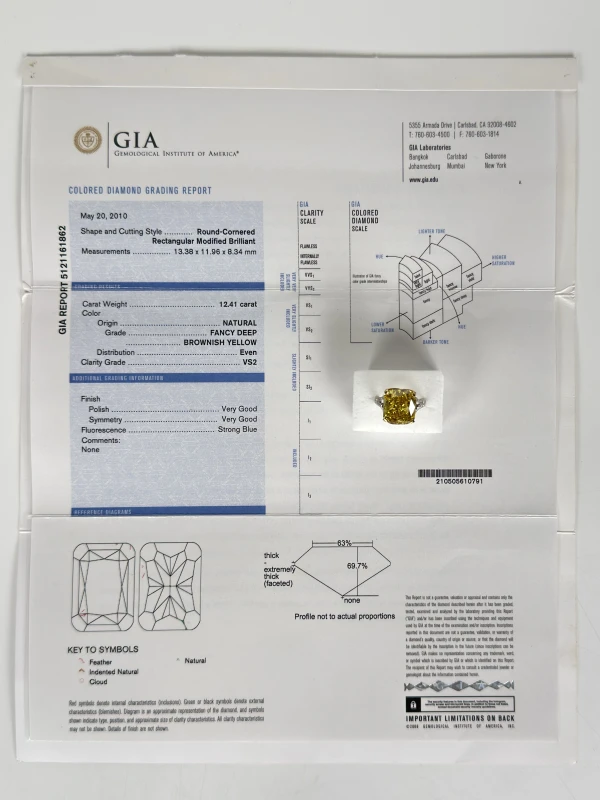 No name RADIANT DIAMOND 12.41 CT FANCY DEEP BROWNISH YELLOW/VS2 RING (GIA) NN12.41 CT FDBY/VS2 5