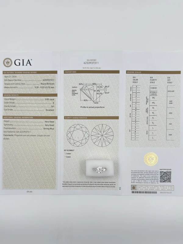 Earrings without a brand ROUND DIAMOND 3.02 CT E/SI1 RING (GIA) NN3.02E/SI 4