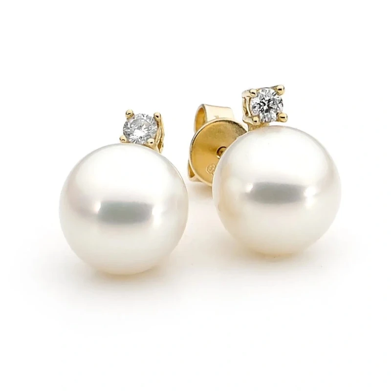 PEARL 8.4 MM & DIAMOND EARRINGS
