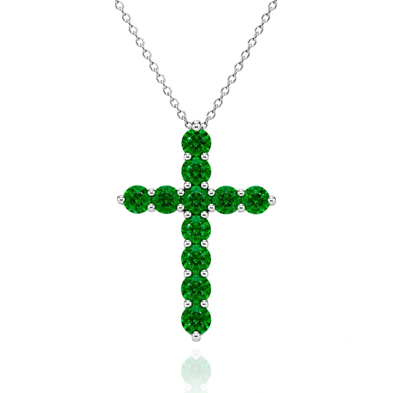 ROUND EMERALD 0.90 CT "VIVID GREEN" CROSS PENDANT