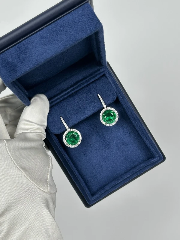 No name EMERALD 5.89 - 5.94 CT INTENSE TO VIVID GREEN EARRINGS (GRS) NN5.89-5.94 6