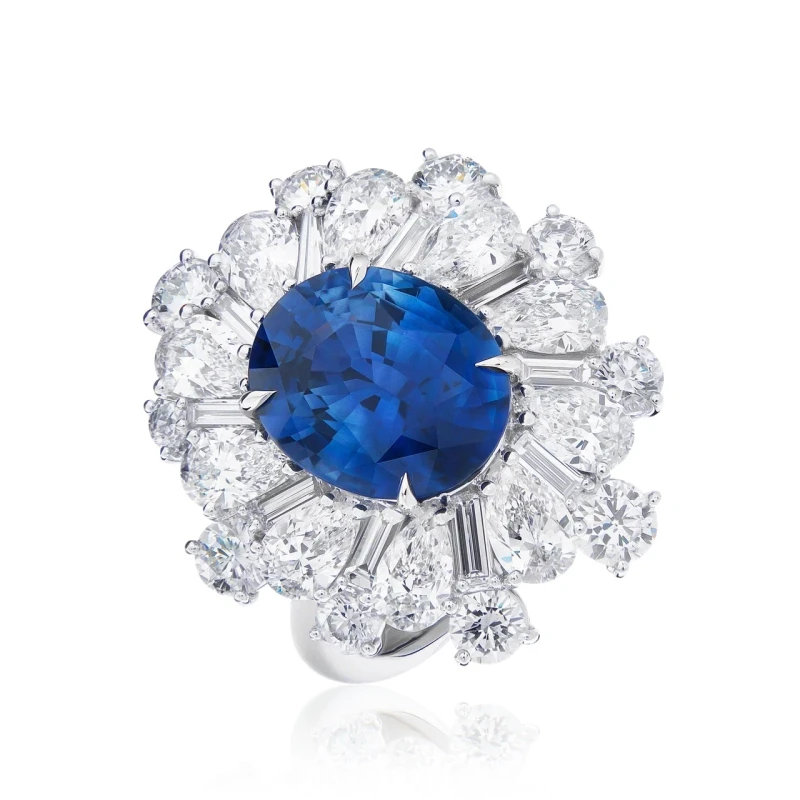 SAPPHIRE 5.01 CT "BLUE", SRI LANKA  & DIAMOND 4.48 CT RING (SIZE 55)