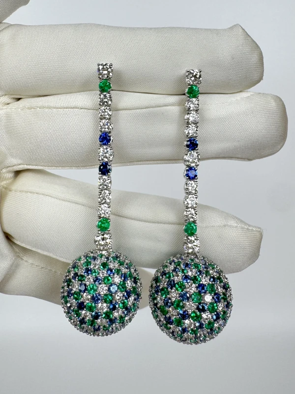 RalfDiamonds EMERALD, SAPPHIRE AND DIAMOND EARRINGS RFD5609 3