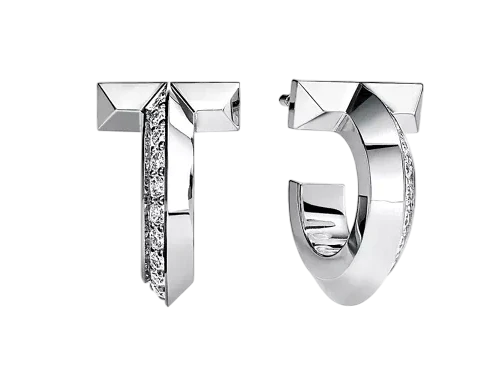 Tiffany & Co T1 Hoop Earrings in White Gold with Diamonds 69783058 1