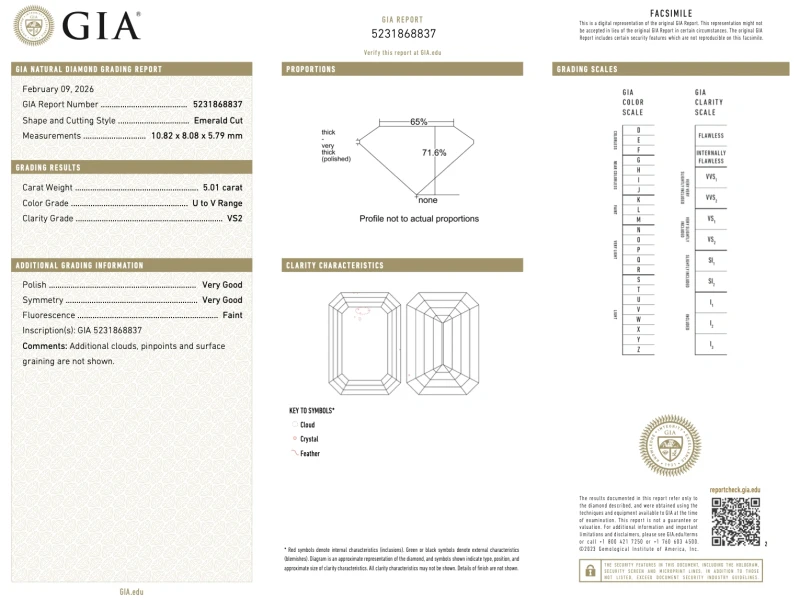 Earrings without a brand EMERALD CUT DIAMOND 5.01 CT U to V/VS2 RING (SIZE 51) GIA NN5.01CT U-V/VS2 2