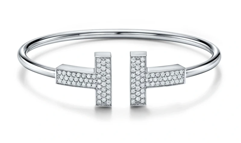 iffany T Wide Diamond Wire Bracelet in White Gold