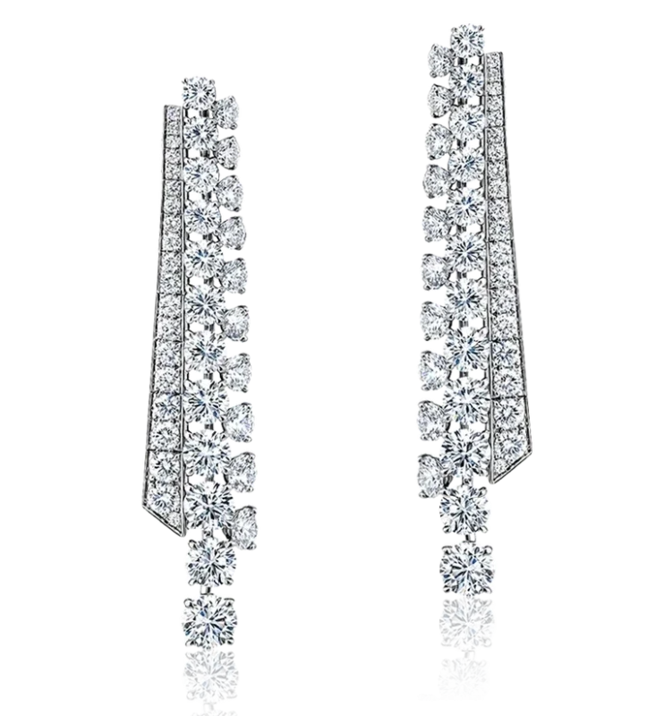 White Gold White Round Diamond 12.98 ct Double Row Earrings