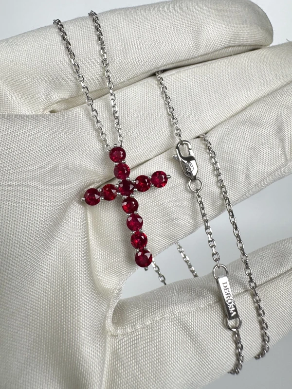 DeRosa ROUND RUBIES 1.64 CT "PIGEON'S BLOOD" CROSS PENDANT C427154 3