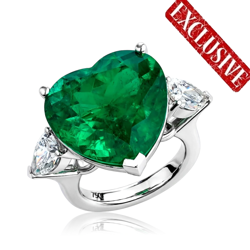 COLOMBIA EMERALD 18.13 CT VIVID GREEN RING (PLATINUM GRS, GUBELIN)