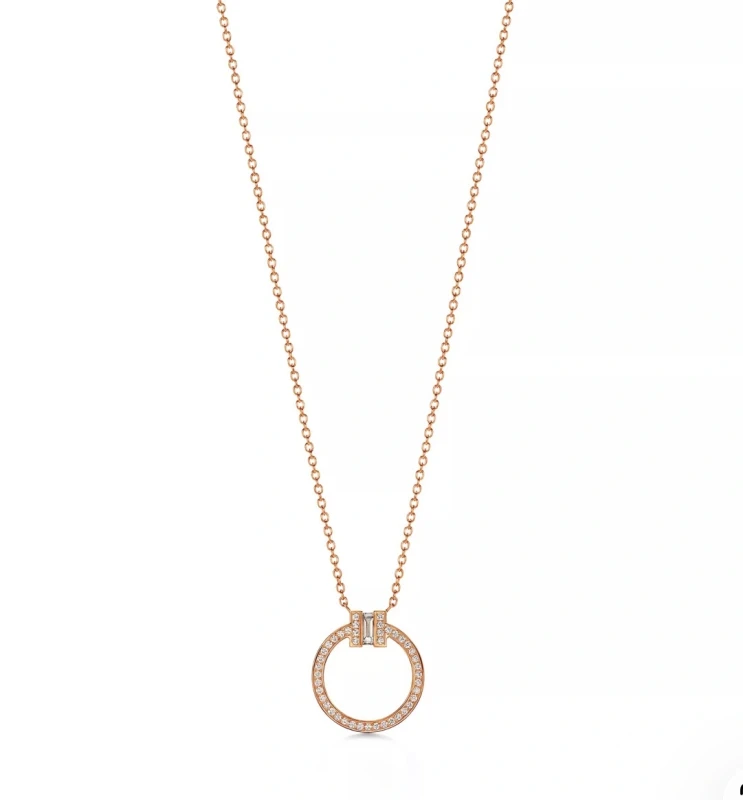 Tiffany T Diamond Pendant in Rose Gold with a Baguette Diamond