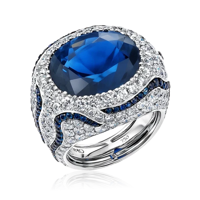 BURMA SAPPHIRE 14.06 CT ROYAL BLUE  RING (GRS, No H!)