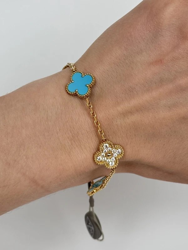 Van Cleef & Arpels LIMITED EDITION VINTAGE ALHAMBRA 5 MOTIFS TURQUOISE DIAMOND VCARPFH300 5