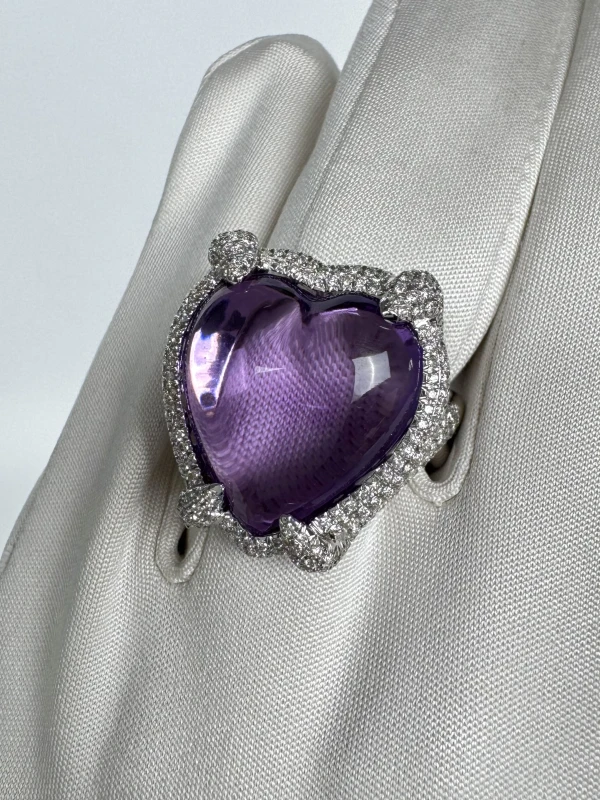 Adler AMETHYST HEART AND DIAMONDS RING Adler28 4
