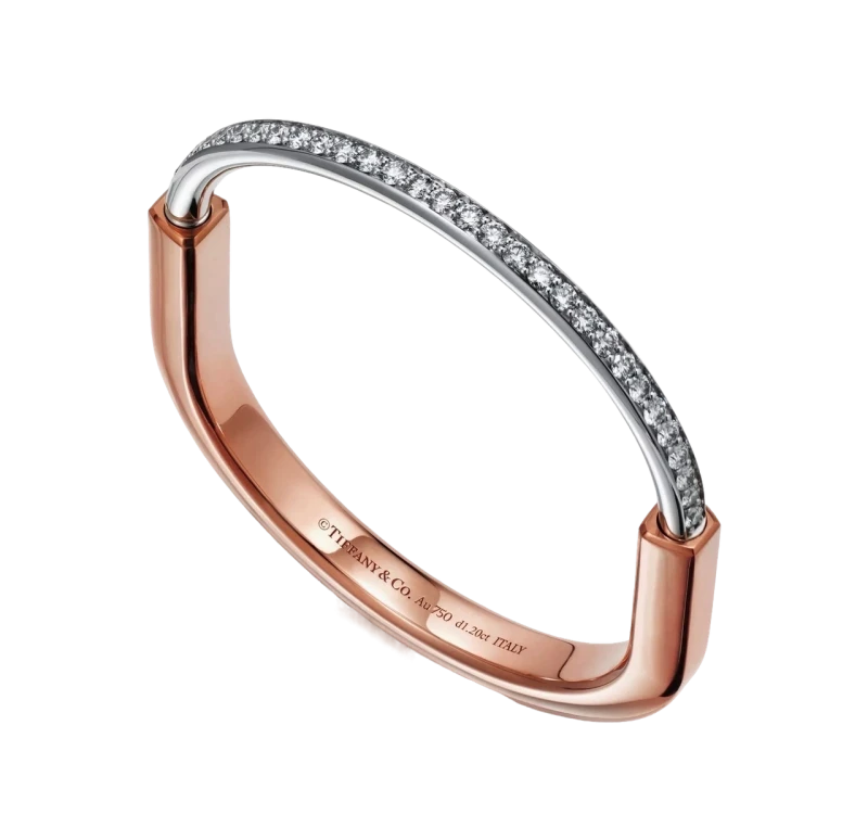 Tiffany & Co Tiffany Lock Bangle in Rose and White Gold with Half Pavé Diamonds 70306794 2