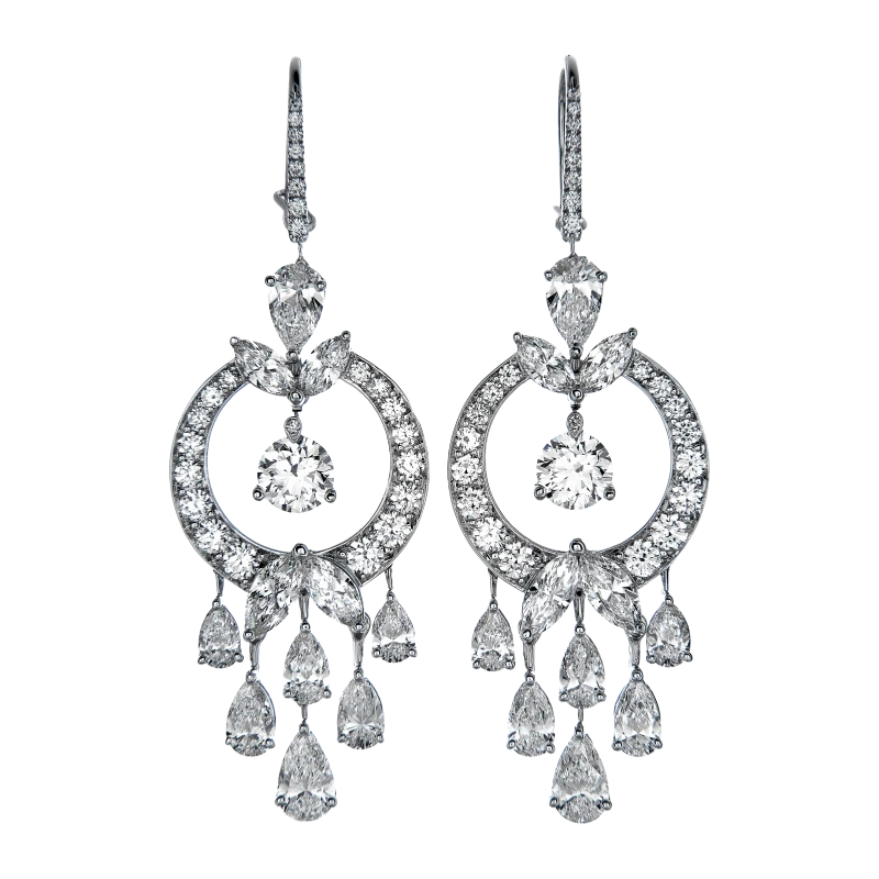 Marquise and Round Diamond Pave 8.48 ct Circle Earrings on Swan Hooks