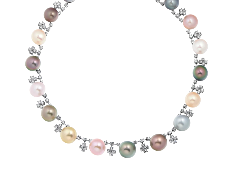 PEARL 10.8-11.8 MM & DIAMONDS NECKLACE