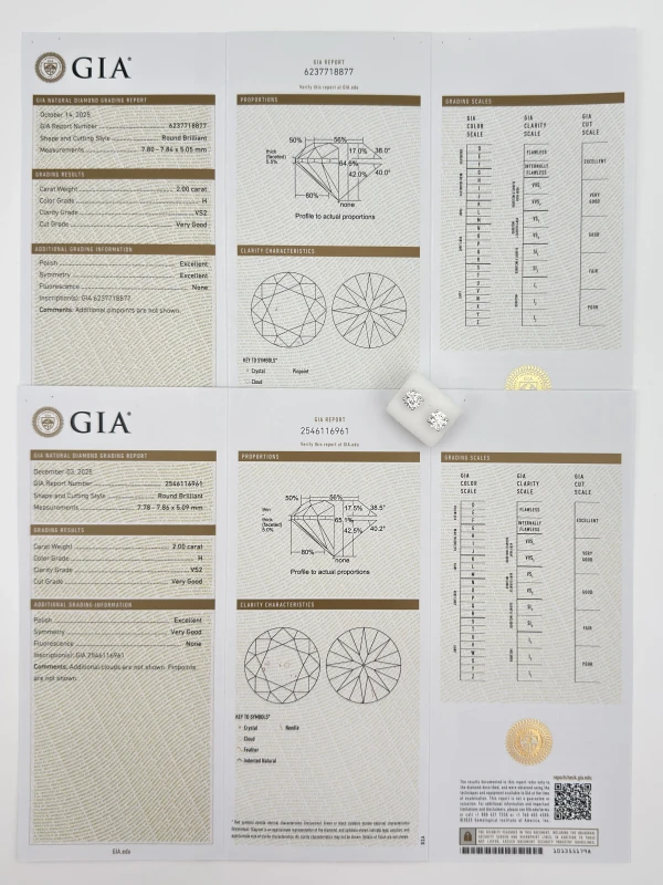 Earrings without a brand ROUND DIAMOND 2.00 - 2.00 CT H/VS2 EARRING (GIA) NN2.00-2.00-877 6