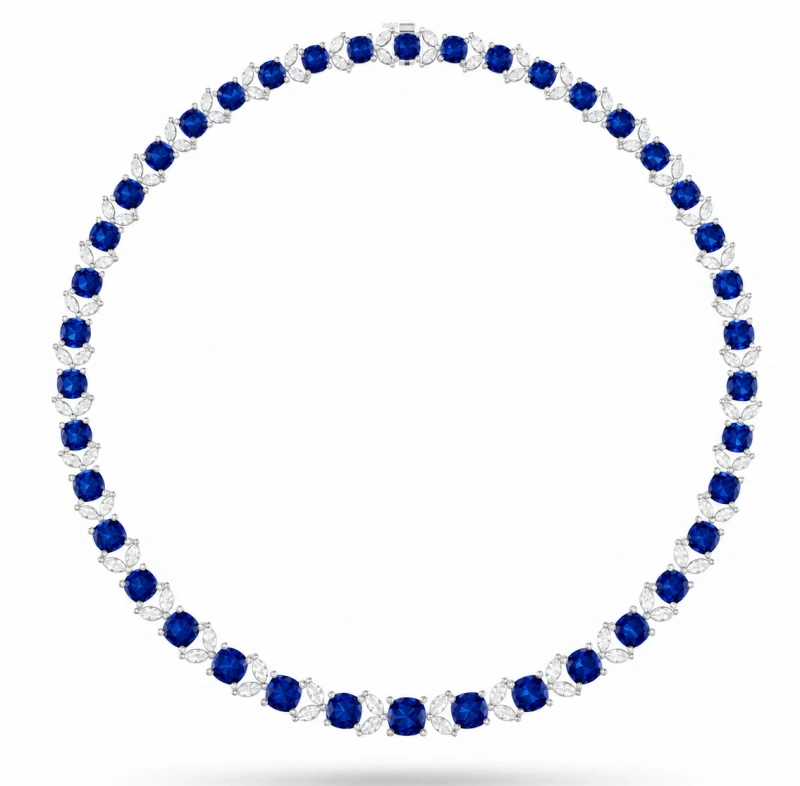 Sapphire 44.59 ct Royal Blue - Intense Blue and Diamond 7.80 ct Necklace ( Bellerophon )