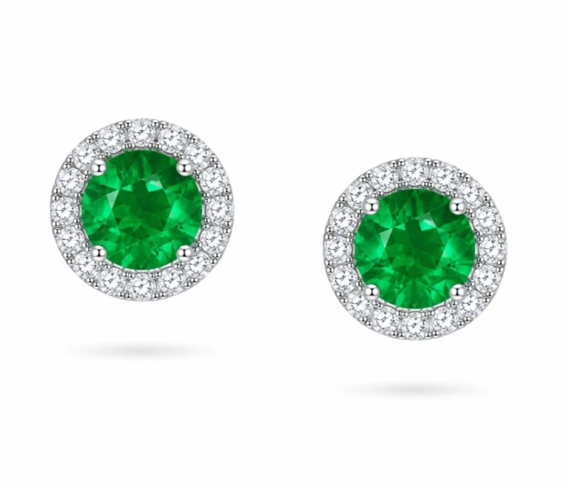 ROUND EMERALD EARRINGS 1.92 CT VIVID GREEN