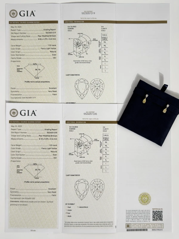 DeRosa PEARSHAPE DIAMOND EARRINGS 1.03-1.02 CT FANCY LIGHT YELLOW/VS (GIA) E375201 4