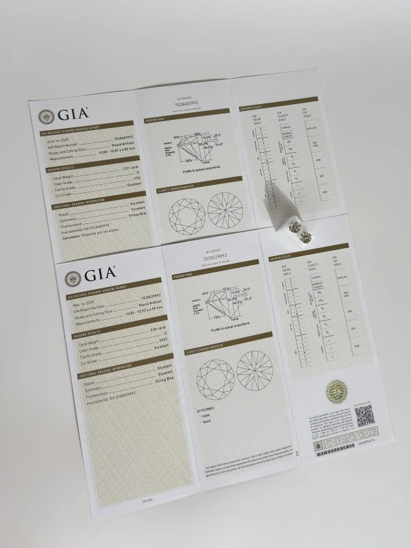 Earrings without a brand СЕРЬГИ-ПУСЕТЫ С БРИЛЛИАНТАМИ 5.06 - 5.01 CT G/VVS-VS EXEXEX (GIA) NN5.06-5.01 4