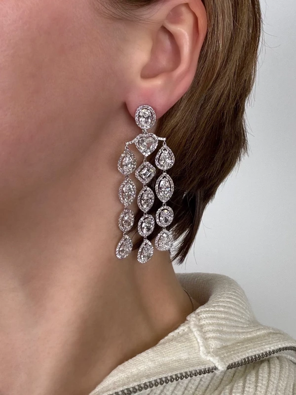 David Morris Platinum White Fancy Cut Diamond Chandelier Earrings 09-31-627 2