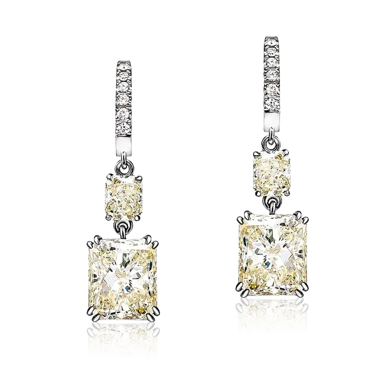 RADIANT DIAMOND 6.00 - 6.02 CT N/SI EARRINGS, WHITE GOLD