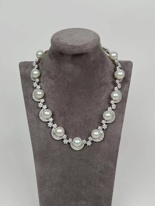 СЕРЬГИ NO NAME PEARL Ø 12.9-13.9 mm & DIAMOND 23.20 CT NECKLACE NN23.20CT2701 2