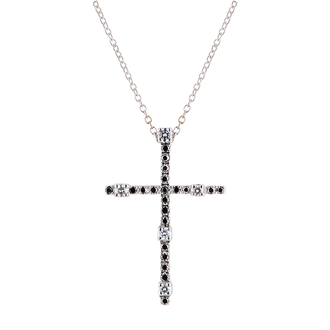BLACK WHITE DIAMOND CROSS PENDANT