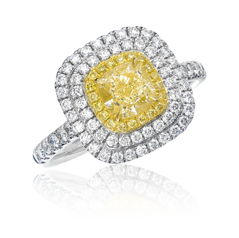 CUSHION DIAMOND 1.01 CT FANCY LIGHT YELLOW/VVS2 RING (GIA)
